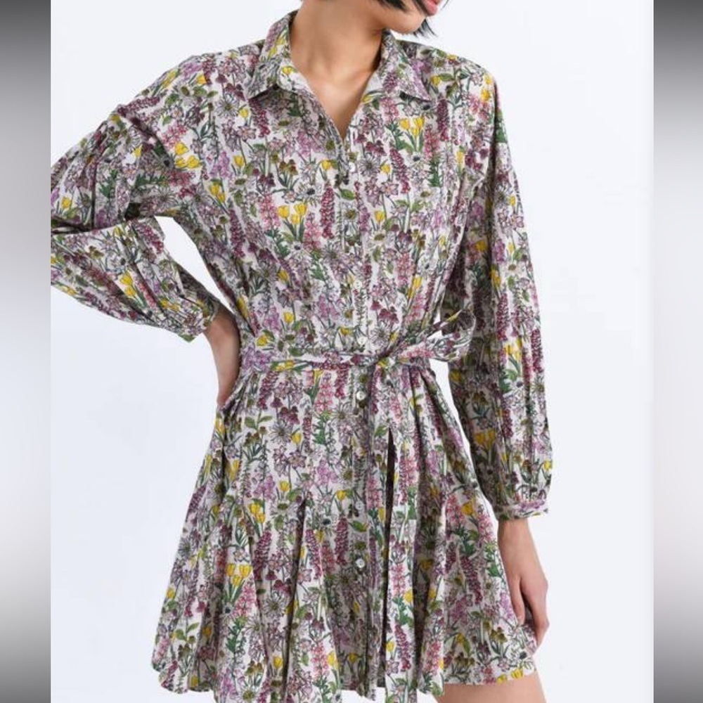 Chufy Forever Patagonia Ushi Mini Dress in Valdes Beige XS Long Sleeve Floral